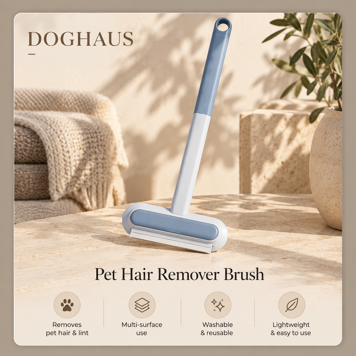 DOGHAUS FUR LIFT Reusable Pet Hair Remover | Extended Handle | No Lint Sheets